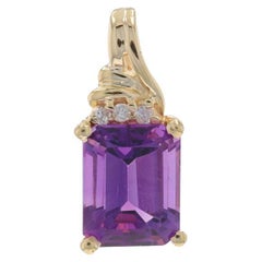 Pendentif en or jaune avec améthyste et diamant - 14k Emerald Cut 2.16ctw