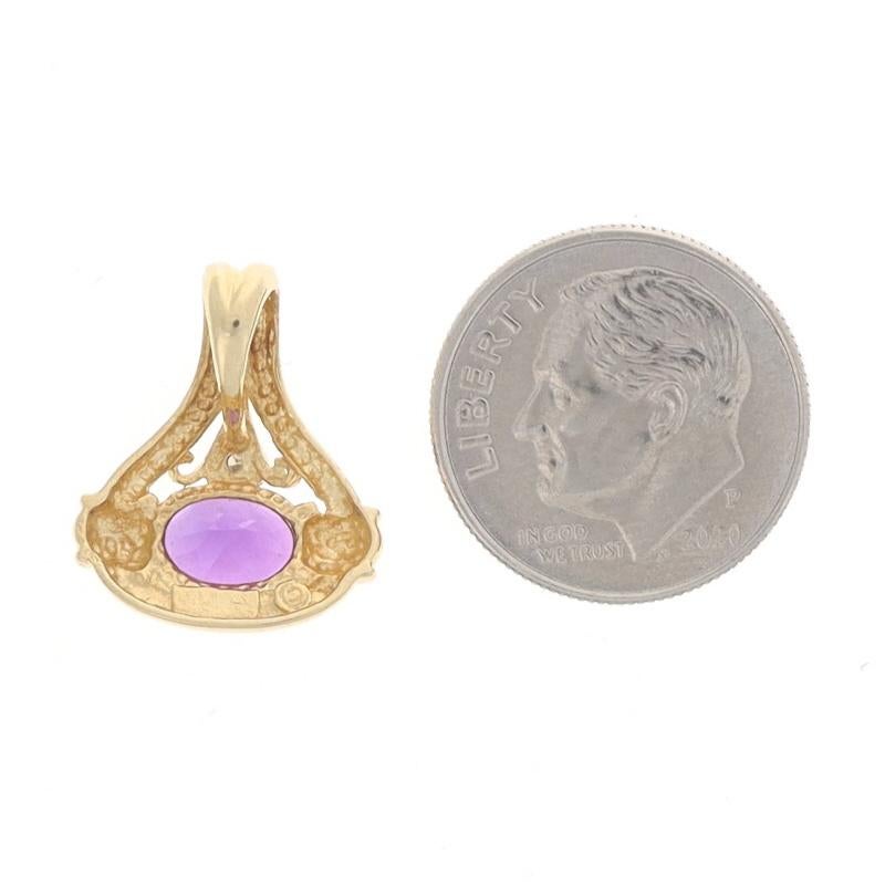 Yellow Gold Amethyst & Diamond Pendant - 14k Oval 1.25ct East-West In Excellent Condition For Sale In Greensboro, NC