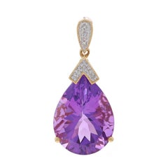Yellow Gold Amethyst Diamond Pendant - 14k Pear 14.85ctw Milgrain
