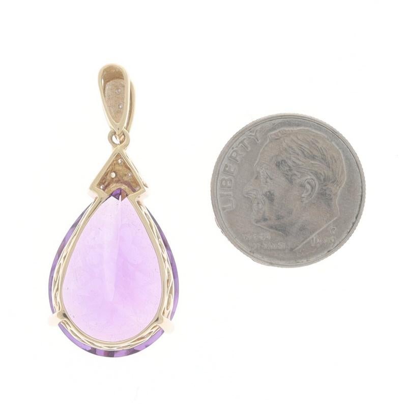 Pendentif en or jaune avec améthyste et diamants, poire 14 carats 14,85 ctw Milgrain Excellent état - En vente à Greensboro, NC
