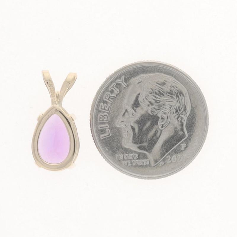 Yellow Gold Amethyst & Diamond Pendant - 14k Pear 1.70ct In Excellent Condition For Sale In Greensboro, NC