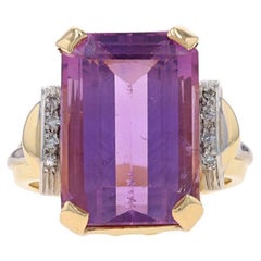 Retro-Ring aus Gelbgold mit Amethyst und Diamant im Smaragdschliff - 14k Smaragdschliff 14,33ctw Milgrain