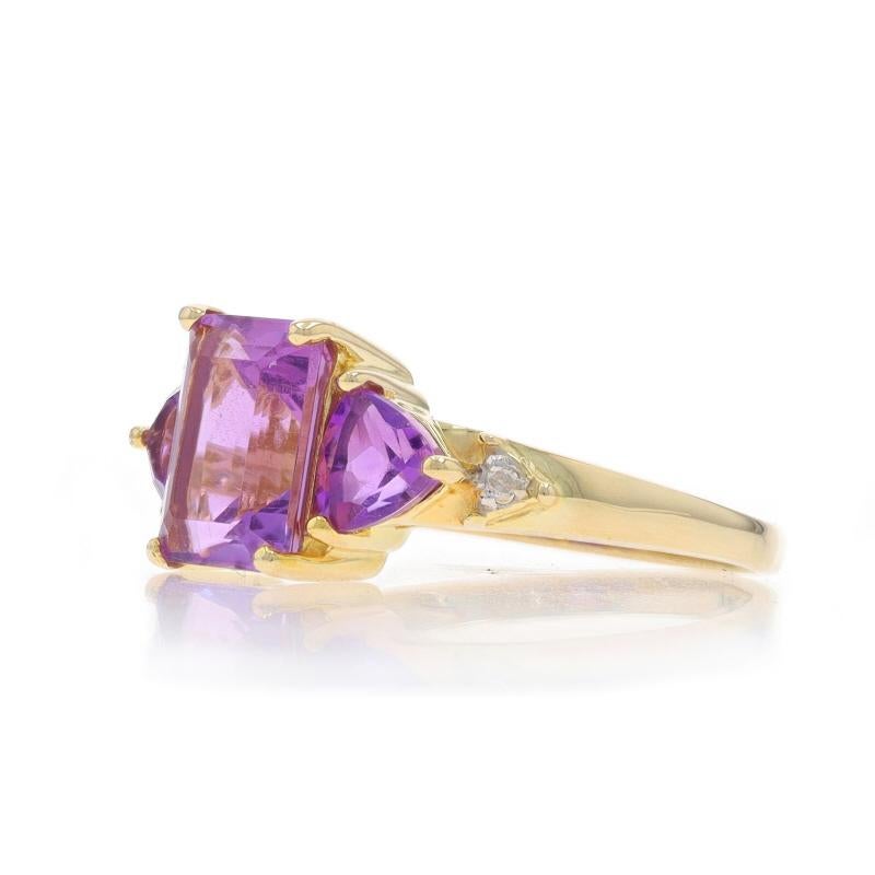 Yellow Gold Amethyst Diamond Ring - 10k Emerald & Trillion 2.47ctw Three-Stone In Excellent Condition For Sale In Greensboro, NC