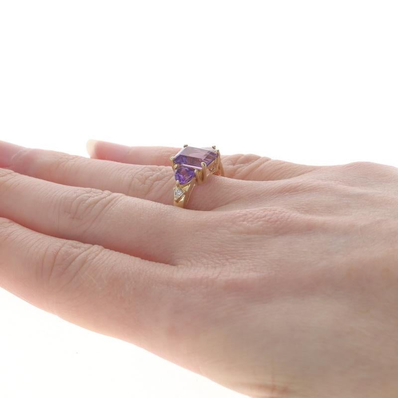 Women's Yellow Gold Amethyst Diamond Ring - 10k Emerald & Trillion 2.47ctw Three-Stone For Sale