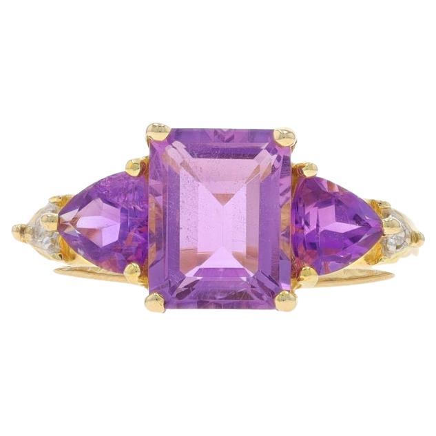 Yellow Gold Amethyst Diamond Ring - 10k Emerald & Trillion 2.47ctw Three-Stone