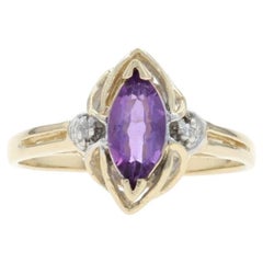 Yellow Gold Amethyst Diamond Ring - 10k Marquise .41ctw