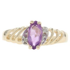 Yellow Gold Amethyst Diamond Ring - 10k Marquise .45ctw