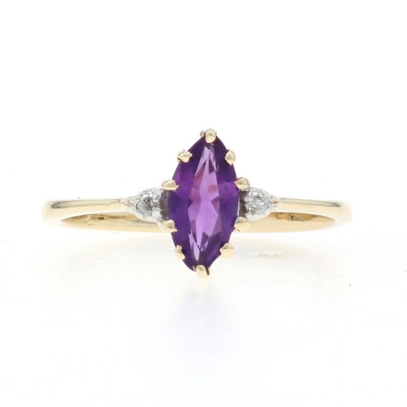 Yellow Gold Amethyst Diamond Ring - 10k Marquise .47ctw For Sale
