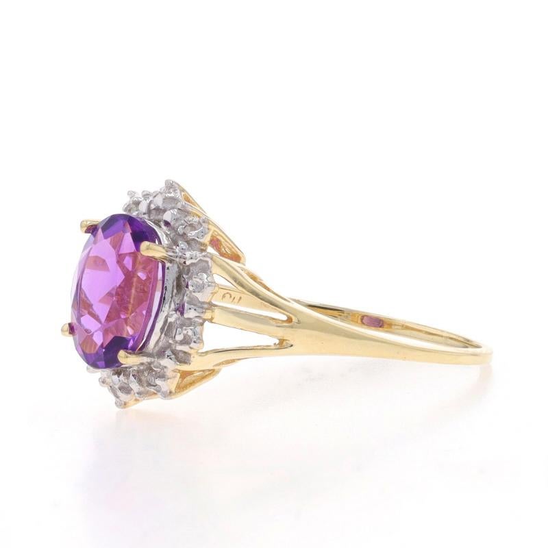 Yellow Gold Amethyst Diamond Ring - 10k Oval 1.75ct Halo-Inspired In Excellent Condition For Sale In Greensboro, NC