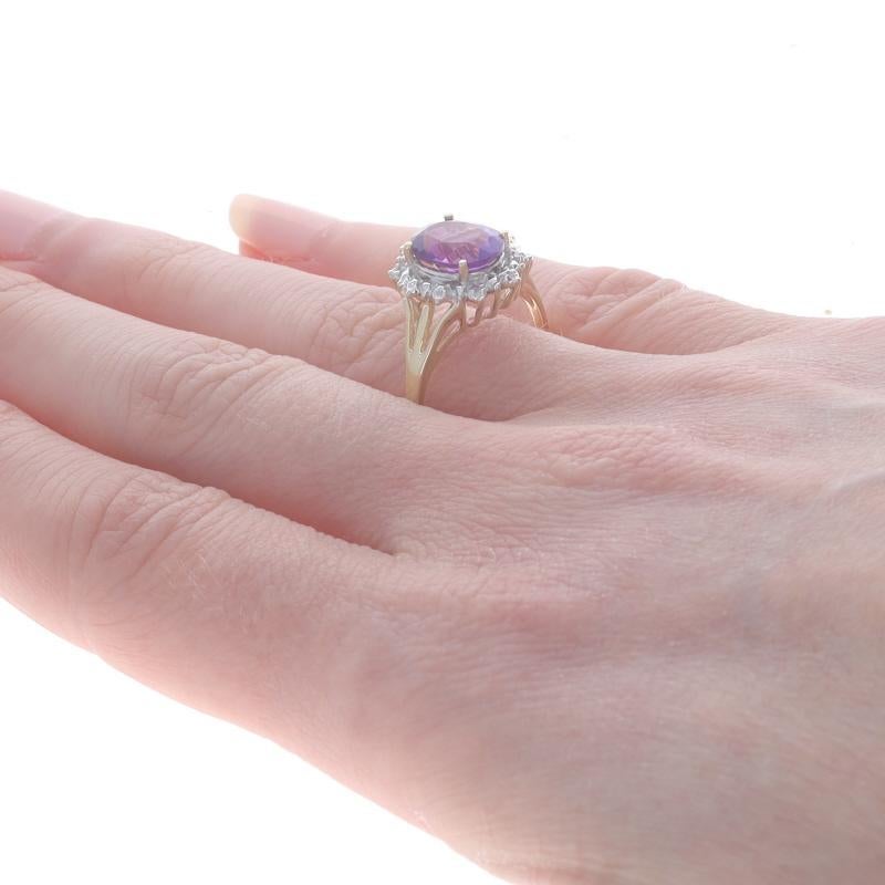 Women's Yellow Gold Amethyst Diamond Ring - 10k Oval 1.75ct Halo-Inspired For Sale