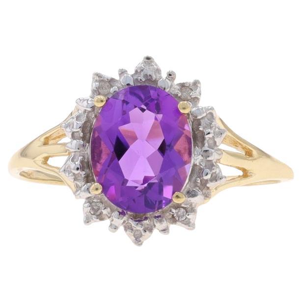 Yellow Gold Amethyst Diamond Ring - 10k Oval 1.75ct Halo-Inspired For Sale