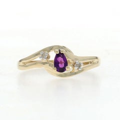 Yellow Gold Amethyst Diamond Ring - 10k Pear .15ctw Bypass