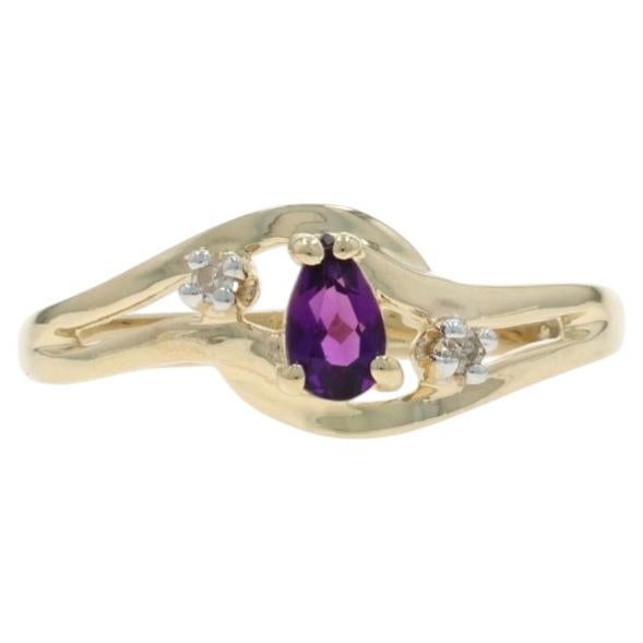 Yellow Gold Amethyst Diamond Ring - 10k Pear .15ctw Bypass
