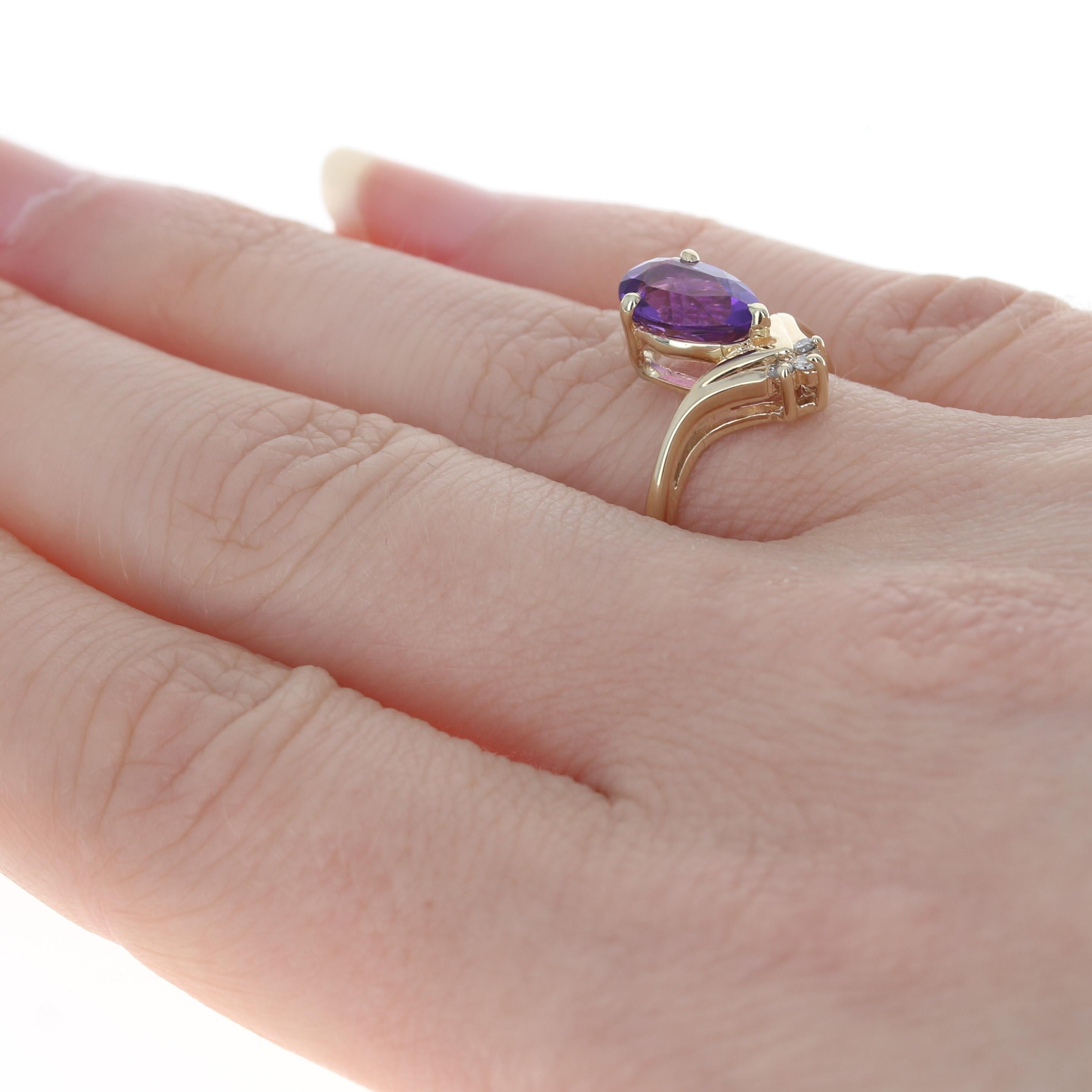 Yellow Gold Amethyst & Diamond Ring, 10k Pear Cut .88ctw In Excellent Condition In Greensboro, NC