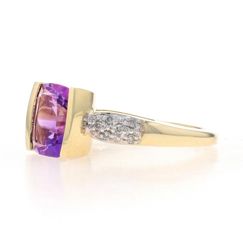 Yellow Gold Amethyst & Diamond Ring - 10k Rectangular Cushion 2.21ctw Size 7 1/4 In Excellent Condition In Greensboro, NC