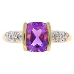 Yellow Gold Amethyst & Diamond Ring - 10k Rectangular Cushion 2.21ctw Size 7 1/4