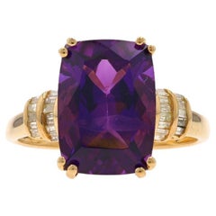 Anello in oro giallo con ametista e diamante - 10k Cuscino rettangolare 6,78ctw