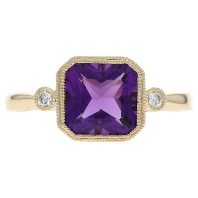 Gelbgold Amethyst Diamant Ring - 14k Asscher Brillant 1,95 Milgrain im Angebot