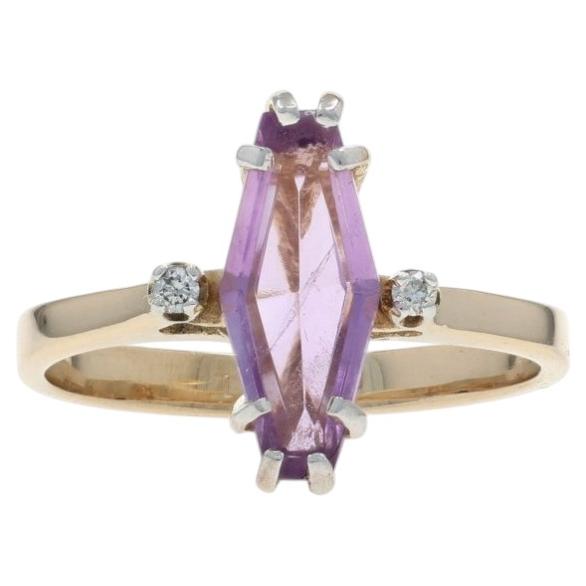 Gelbgold Amethyst Diamant Ring - 14k Cofffin Cut .95ctw