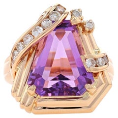 Gelbgold Amethyst & Diamant Ring 14k längliches Sechseck 5,60ctw Band Sz6 3/4