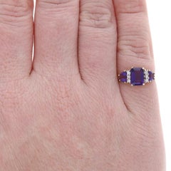 Yellow Gold Amethyst Diamond Ring - 14k Emerald Cut 2.04ctw Three-Stone