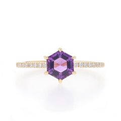 Yellow Gold Amethyst & Diamond Ring - 14k Hexagon 1.33ctw Geometric
