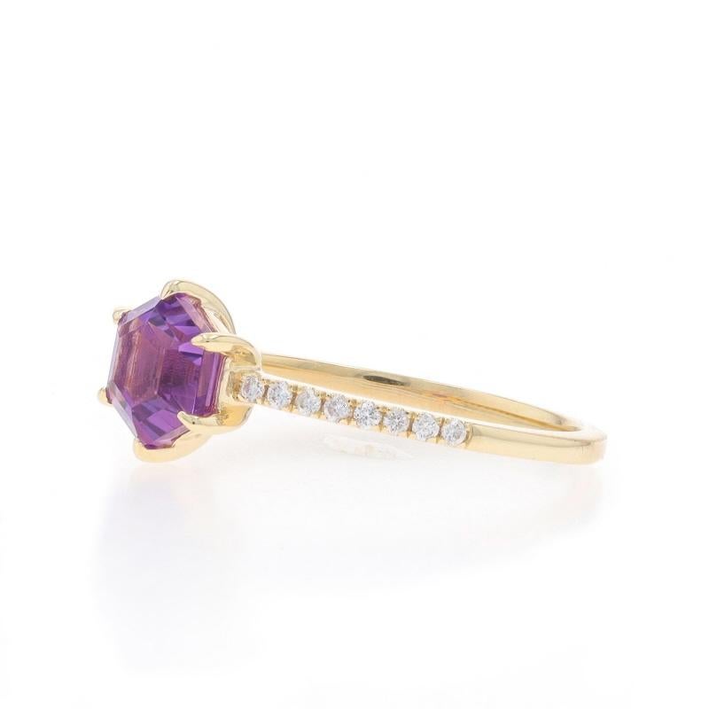 Yellow Gold Amethyst & Diamond Ring - 14k Hexagon 1.33ctw Geometric In New Condition For Sale In Greensboro, NC