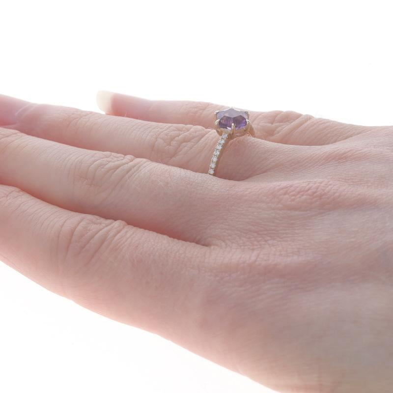 Women's Yellow Gold Amethyst & Diamond Ring - 14k Hexagon 1.33ctw Geometric For Sale