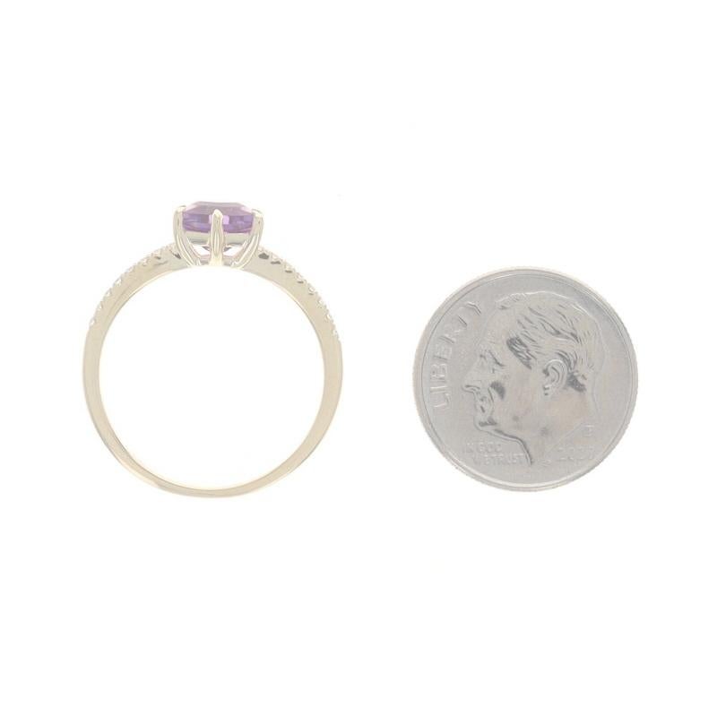 Yellow Gold Amethyst & Diamond Ring - 14k Hexagon 1.33ctw Geometric For Sale 1