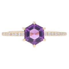 Yellow Gold Amethyst & Diamond Ring - 14k Hexagon 1.33ctw Geometric