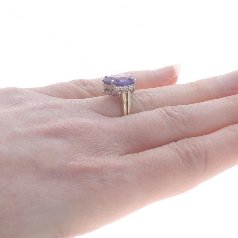 Women's Yellow Gold Amethyst Diamond Ring - 14k Marquise 3.75ctw For Sale