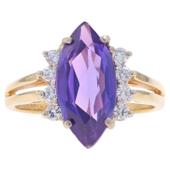 Yellow Gold Amethyst Diamond Ring - 14k Marquise 3.75ctw For Sale