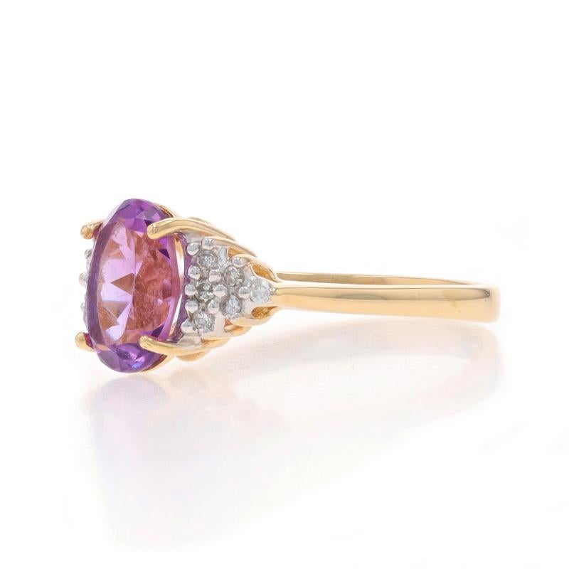 Bague en or jaune 14 carats, diamants et améthyste ovale 1,85 carat Excellent état - En vente à Greensboro, NC