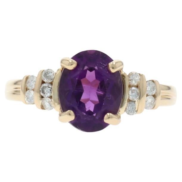 Anello con diamante e ametista in oro giallo 14k Oval 1.95ctw