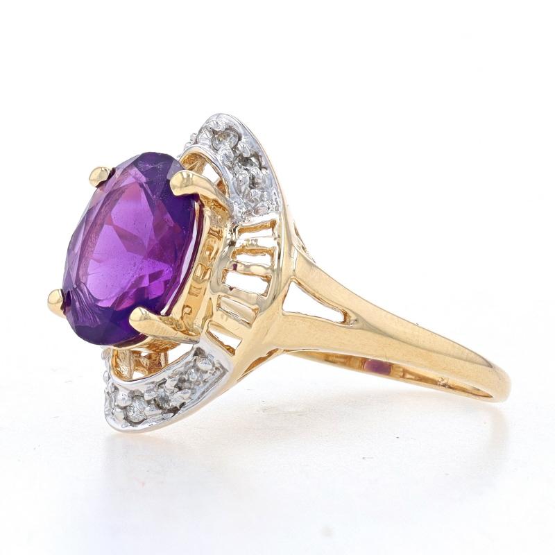 Oval Cut Yellow Gold Amethyst & Diamond Ring - 14k Oval 2.68ctw For Sale