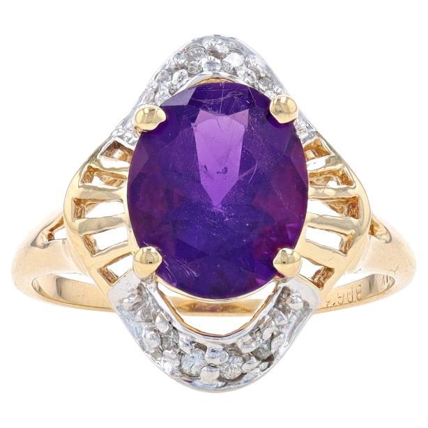 Yellow Gold Amethyst & Diamond Ring - 14k Oval 2.68ctw For Sale