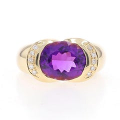 Yellow Gold Amethyst Diamond Ring - 14k Oval 3.30ctw