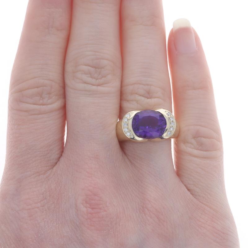 Oval Cut Yellow Gold Amethyst Diamond Ring - 14k Oval 3.30ctw For Sale