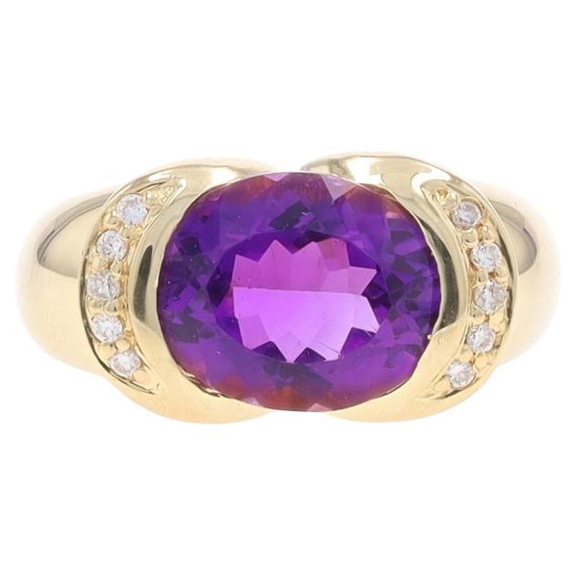 Yellow Gold Amethyst Diamond Ring - 14k Oval 3.30ctw For Sale
