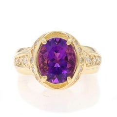 Yellow Gold Amethyst Diamond Ring 14k Oval 3.56ctw