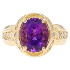Yellow Gold Amethyst Diamond Ring 14k Oval 3.56ctw
