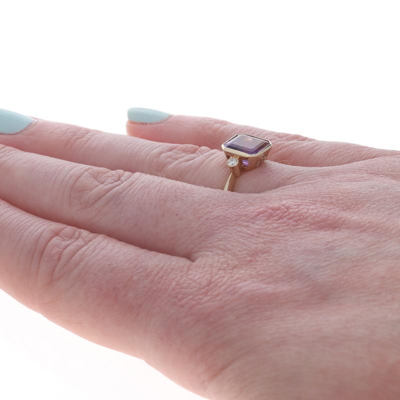 Bague en or jaune avec améthyste et diamant - 14k Square 3.30ctw Pour femmes en vente