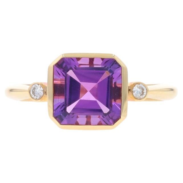 Anello con diamante e ametista in oro giallo - 14k Square 3.30ctw