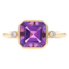 Anello con diamante e ametista in oro giallo - 14k Square 3.30ctw