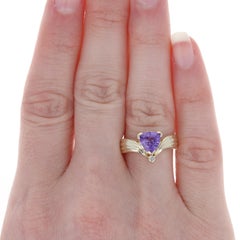 Yellow Gold Amethyst & Diamond Ring, 14k Trillion Cut 1.33ctw
