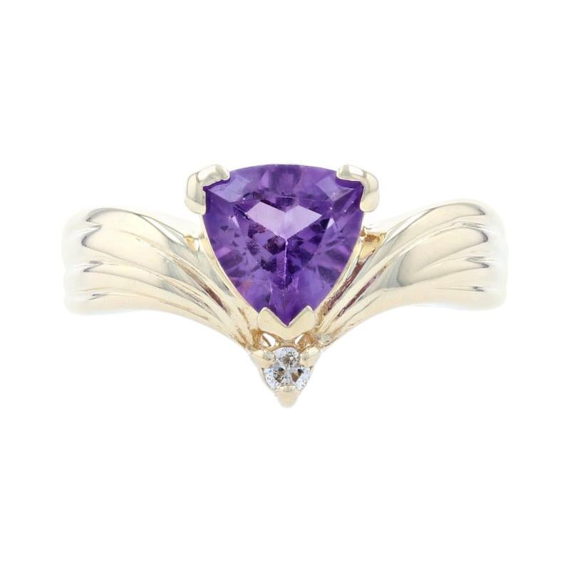 Yellow Gold Amethyst 
Diamond Ring, 14k Trillion Cut 1.33ctw