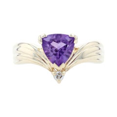 Yellow Gold Amethyst & Diamond Ring, 14k Trillion Cut 1.33ctw