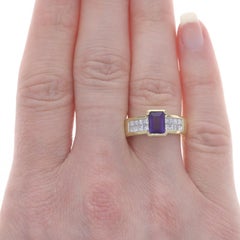 Yellow Gold Amethyst & Diamond Ring - 18k Emerald Cut 1.68ctw