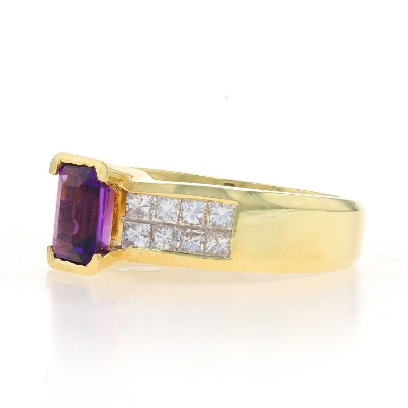 Yellow Gold Amethyst & Diamond Ring - 18k Emerald Cut 1.68ctw In Excellent Condition For Sale In Greensboro, NC