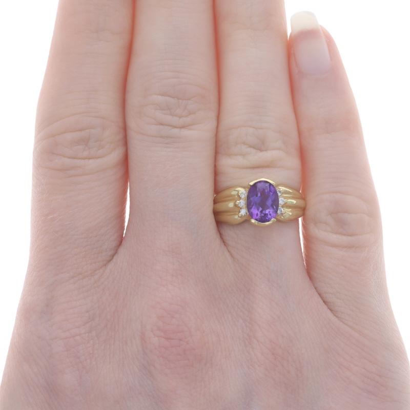 Oval Cut Yellow Gold Amethyst Diamond Ring - 18k Oval 1.34ctw For Sale